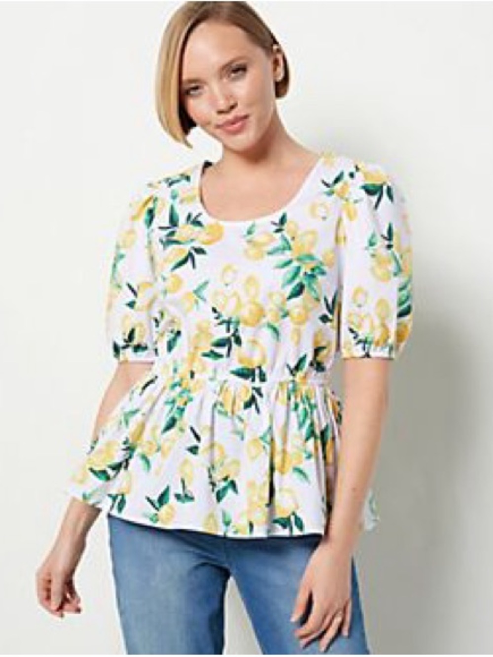 Girl With Curves Lemon Print Peplum Top